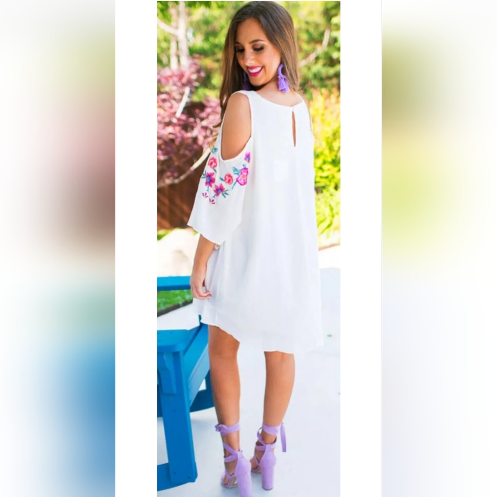 Umgee Festival Boho Floral Ivory Embroider Sz S Cottagecore Coachella Mini Dress
